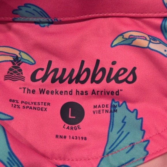 Chubbies Golf Polo 2.0 Mens Large Pink Toucan Bird Performance Casual Resort NWT - Picture 6 of 9